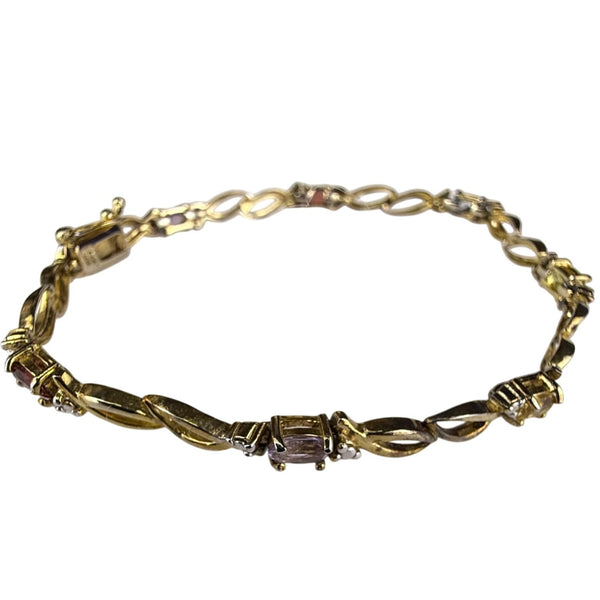 Sterling Silver 925 FAS Multi Stone Gold Accent Bracelet Vintage Elegant Jewelry
