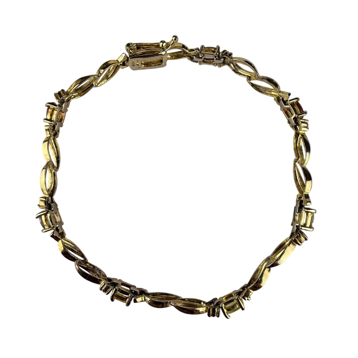 Sterling Silver 925 FAS Multi Stone Gold Accent Bracelet Vintage Elegant Jewelry
