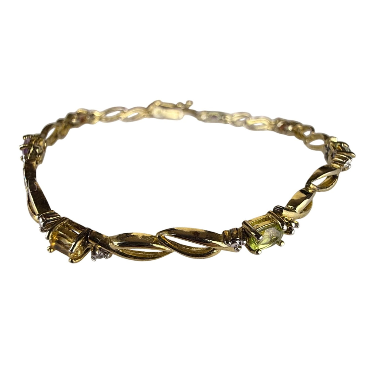 Sterling Silver 925 FAS Multi Stone Gold Accent Bracelet Vintage Elegant Jewelry