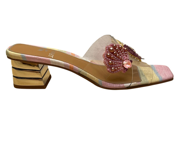 J.Renéé Womens Clear/Pastel Multi Fabric Vinyl Seashell Slide Sandals Size 7M