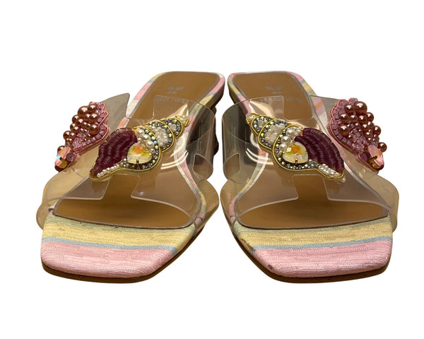 J.Renéé Womens Clear/Pastel Multi Fabric Vinyl Seashell Slide Sandals Size 7M