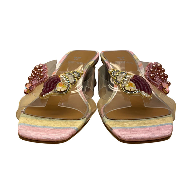 J.Renéé Womens Clear/Pastel Multi Fabric Vinyl Seashell Slide Sandals Size 7M