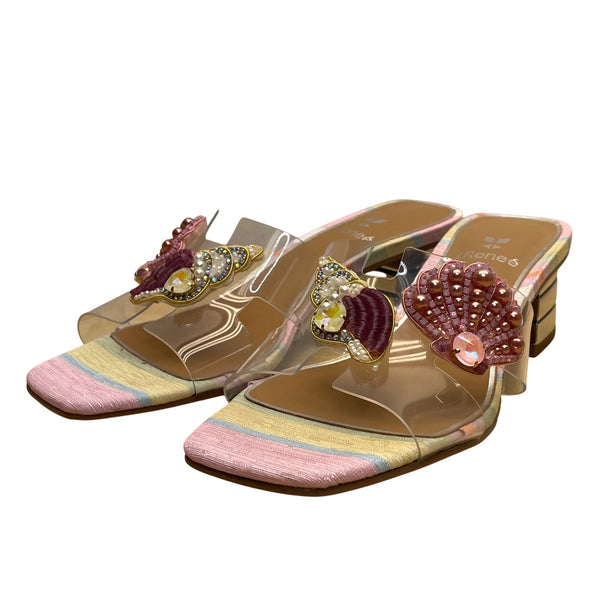J.Renéé Womens Clear/Pastel Multi Fabric Vinyl Seashell Slide Sandals Size 7M