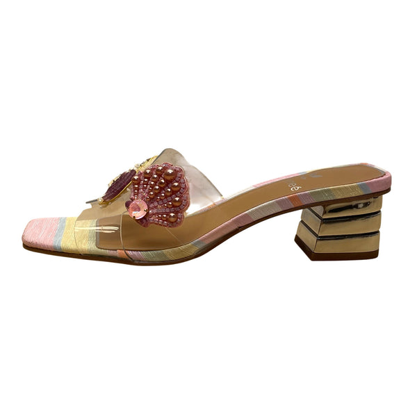 J.Renéé Womens Clear/Pastel Multi Fabric Vinyl Seashell Slide Sandals Size 7M