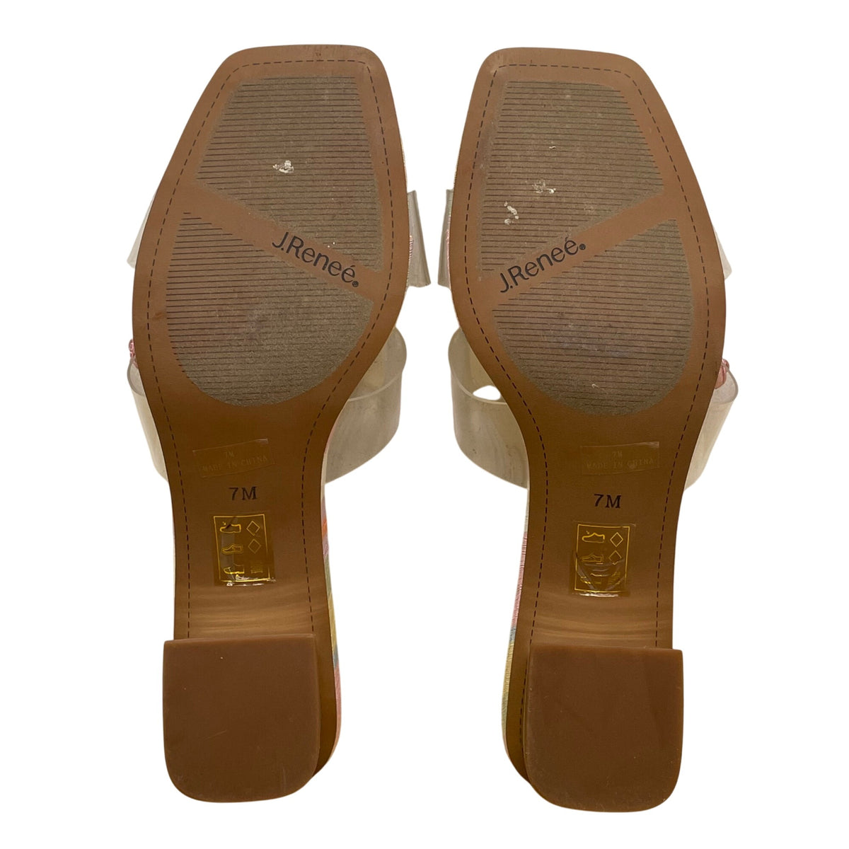 J.Renéé Womens Clear/Pastel Multi Fabric Vinyl Seashell Slide Sandals Size 7M