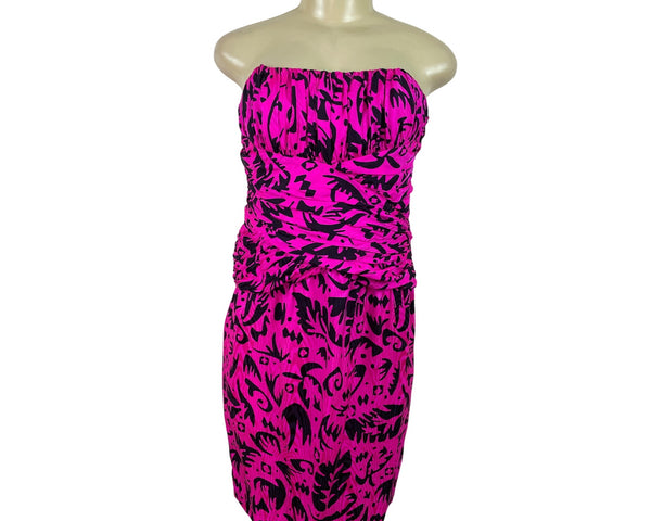 Vintage Lauren Alexander Strapless Pink & Black Ruched Bodycon Dress Size 8