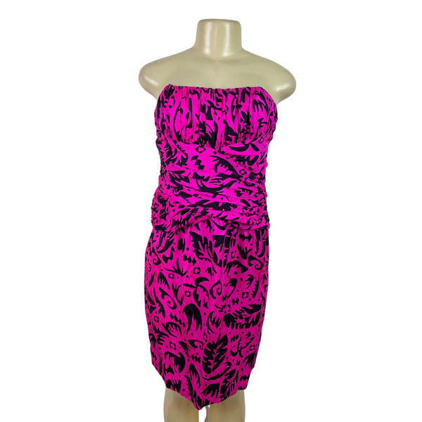 Vintage Lauren Alexander Strapless Pink & Black Ruched Bodycon Dress Size 8