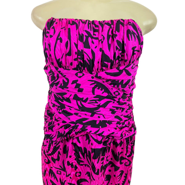 Vintage Lauren Alexander Strapless Pink & Black Ruched Bodycon Dress Size 8