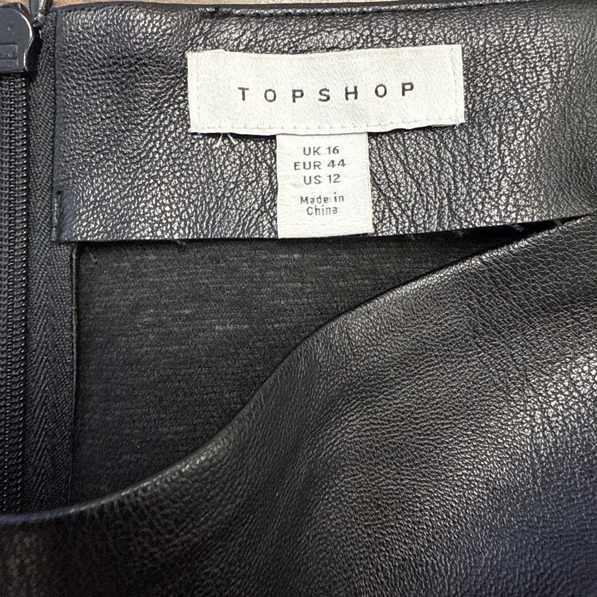 Topshop Womens Black Polyester Cotton Mini Skirt With Zip Back Size 12