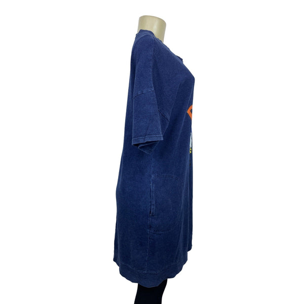Designed by Korea Donald Duck Women's Short Sleeve Blue Denim Print Dress Sz L