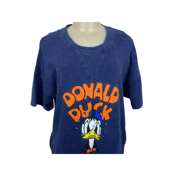 Designed by Korea Donald Duck Women's Short Sleeve Blue Denim Print Dress Sz L