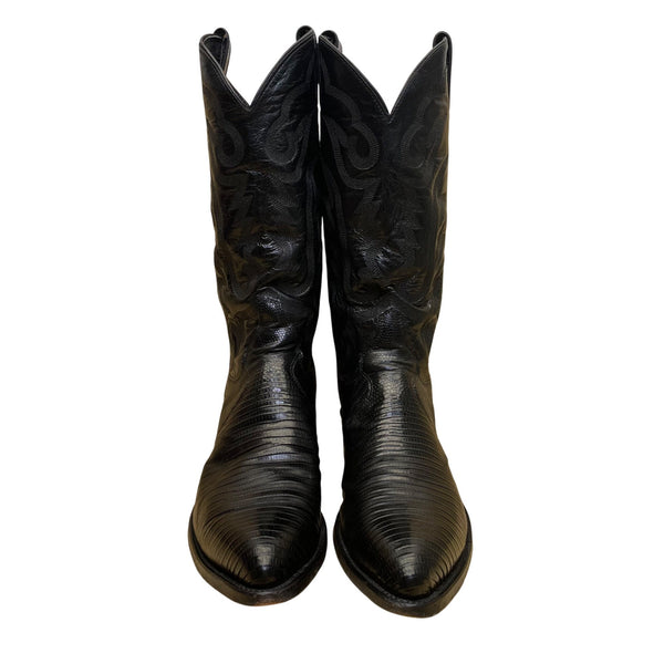 Justin Men’s Black Lizard  Style Leather Western Cowboy Boots Size 8.5D