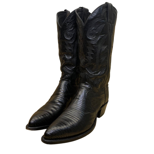 Justin Men’s Black Lizard  Style Leather Western Cowboy Boots Size 8.5D