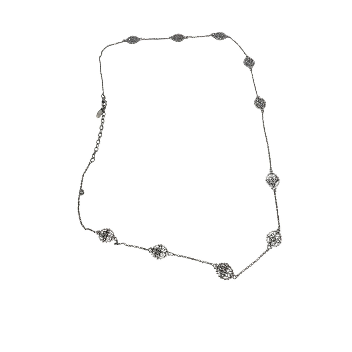 Silver Womens Metal Filigree Link Necklace Lightweight Adjustable Length Chain Jewelry