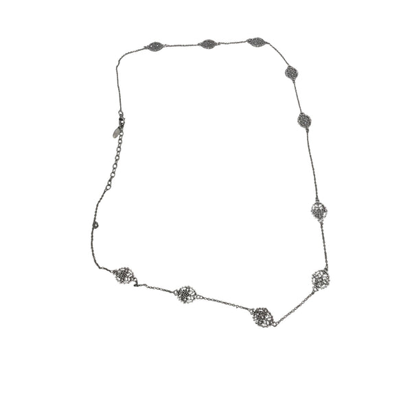 Silver Womens Metal Filigree Link Necklace Lightweight Adjustable Length Chain Jewelry