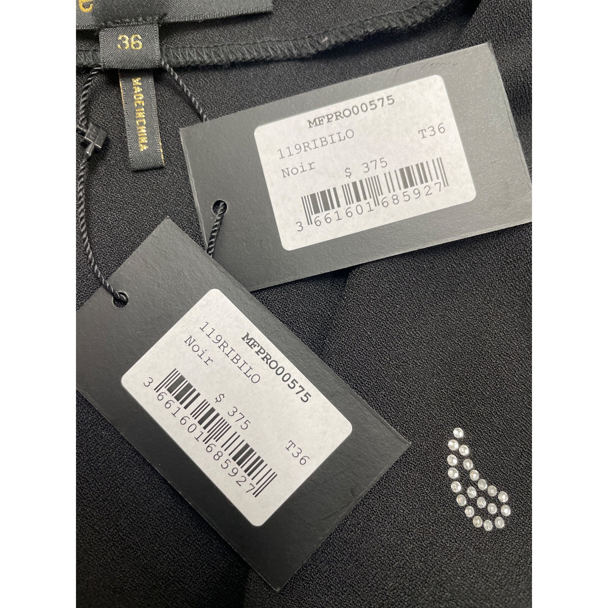 Maje Women's Black Long-Sleeve Wrap Dress Rhinestone Pattern Size 36 - New