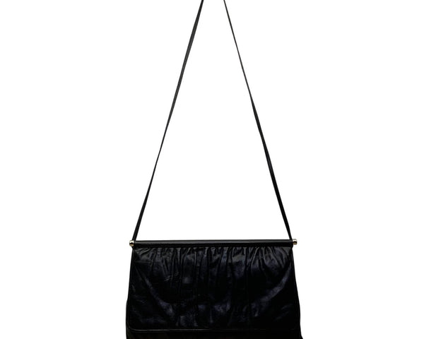 Vintage Mardane Women’s Blue Leather Ruched Flap Closure Shoulder Bag Size M