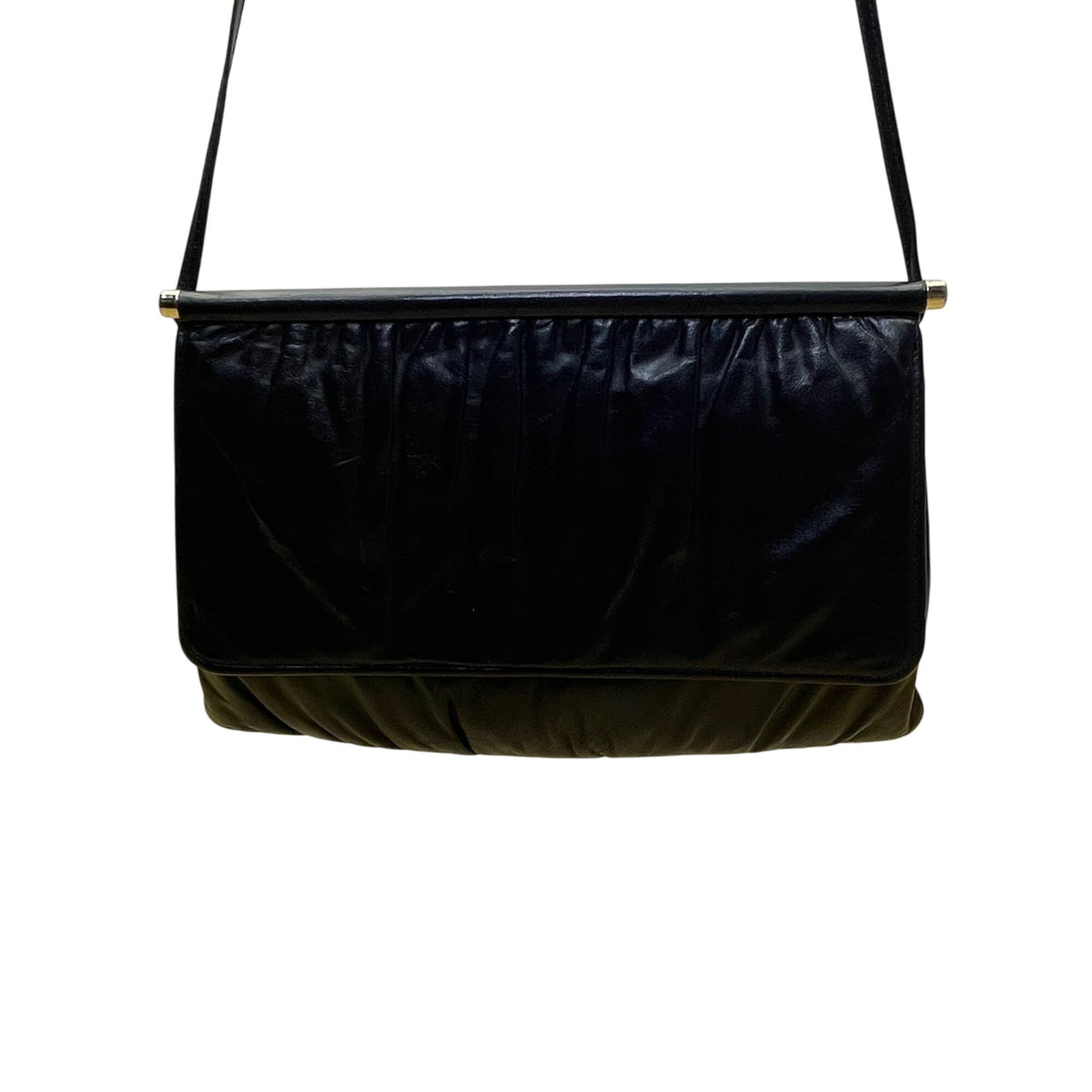 Vintage Mardane Women’s Blue Leather Ruched Flap Closure Shoulder Bag Size M