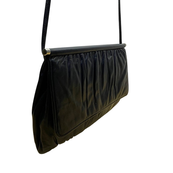 Vintage Mardane Women’s Blue Leather Ruched Flap Closure Shoulder Bag Size M