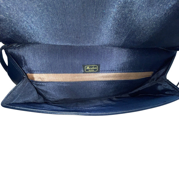 Vintage Mardane Women’s Blue Leather Ruched Flap Closure Shoulder Bag Size M