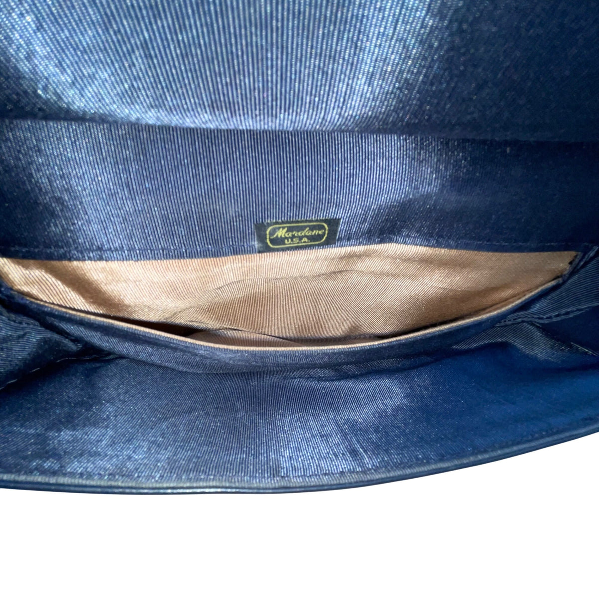 Vintage Mardane Women’s Blue Leather Ruched Flap Closure Shoulder Bag Size M