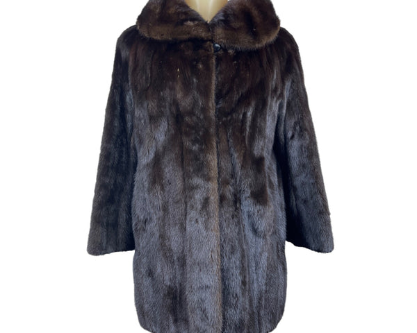 Gartenhaus Dark Brown Fur Coat Genuine Mink Mid Length Luxury Outerwear