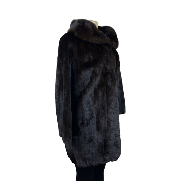 Gartenhaus Dark Brown Fur Coat Genuine Mink Mid Length Luxury Outerwear