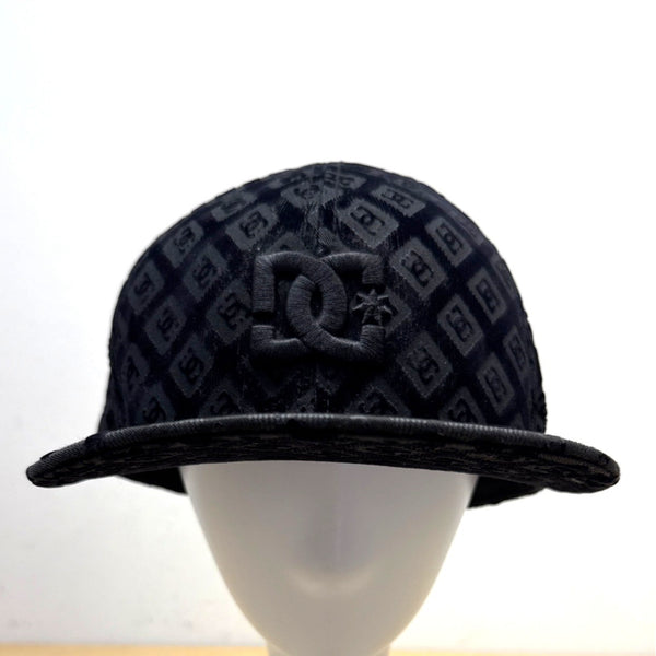 Y2K DC Shoes Black Monogrammed Baseball Cap New Era Embroidered Logo Size 7 3/8
