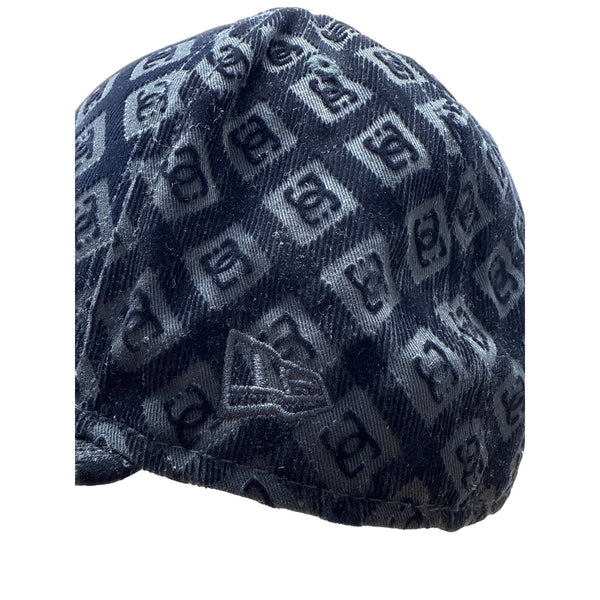 Y2K DC Shoes Black Monogrammed Baseball Cap New Era Embroidered Logo Size 7 3/8