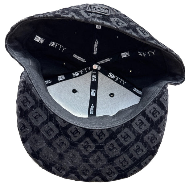 Y2K DC Shoes Black Monogrammed Baseball Cap New Era Embroidered Logo Size 7 3/8