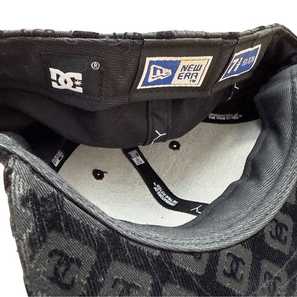 Y2K DC Shoes Black Monogrammed Baseball Cap New Era Embroidered Logo Size 7 3/8