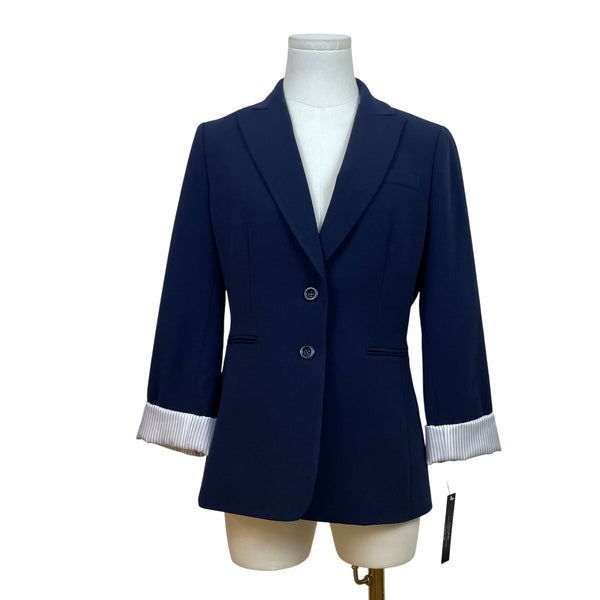 Tahari Women's Navy Two Button Blazer Jacket Pinstriped Lining Size 2