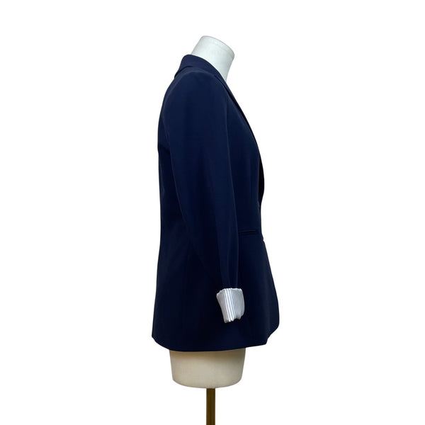 Tahari Women's Navy Two Button Blazer Jacket Pinstriped Lining Size 2