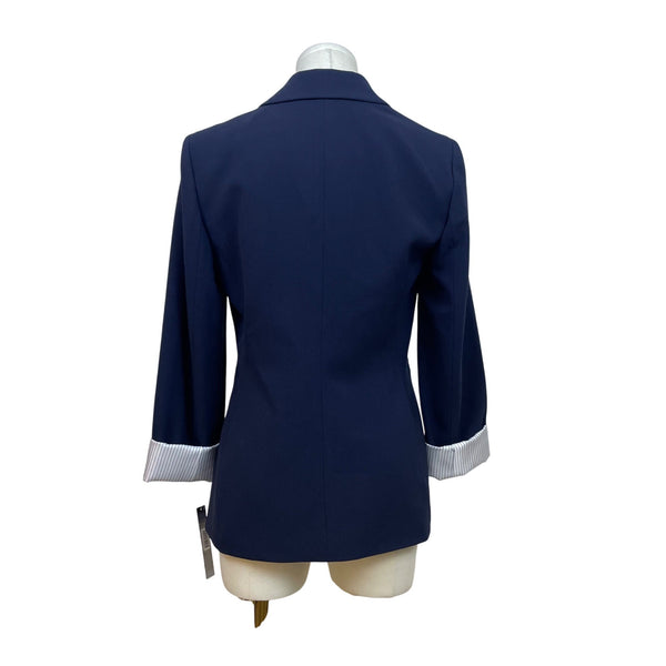 Tahari Women's Navy Two Button Blazer Jacket Pinstriped Lining Size 2