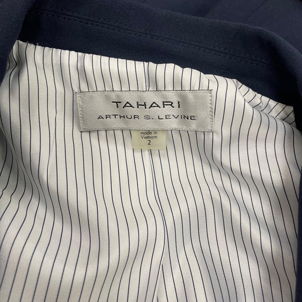 Tahari Women's Navy Two Button Blazer Jacket Pinstriped Lining Size 2