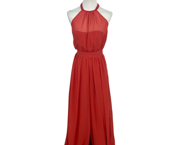 Alfred Angelo Red Halter Maxi Jumpsuit With Sheer Overlay Size 0