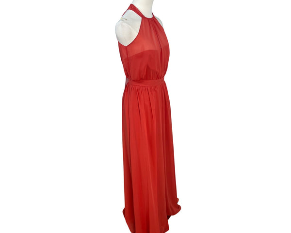 Alfred Angelo Red Halter Maxi Jumpsuit With Sheer Overlay Size 0