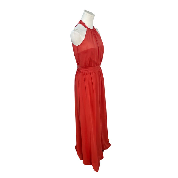 Alfred Angelo Red Halter Maxi Jumpsuit With Sheer Overlay Size 0