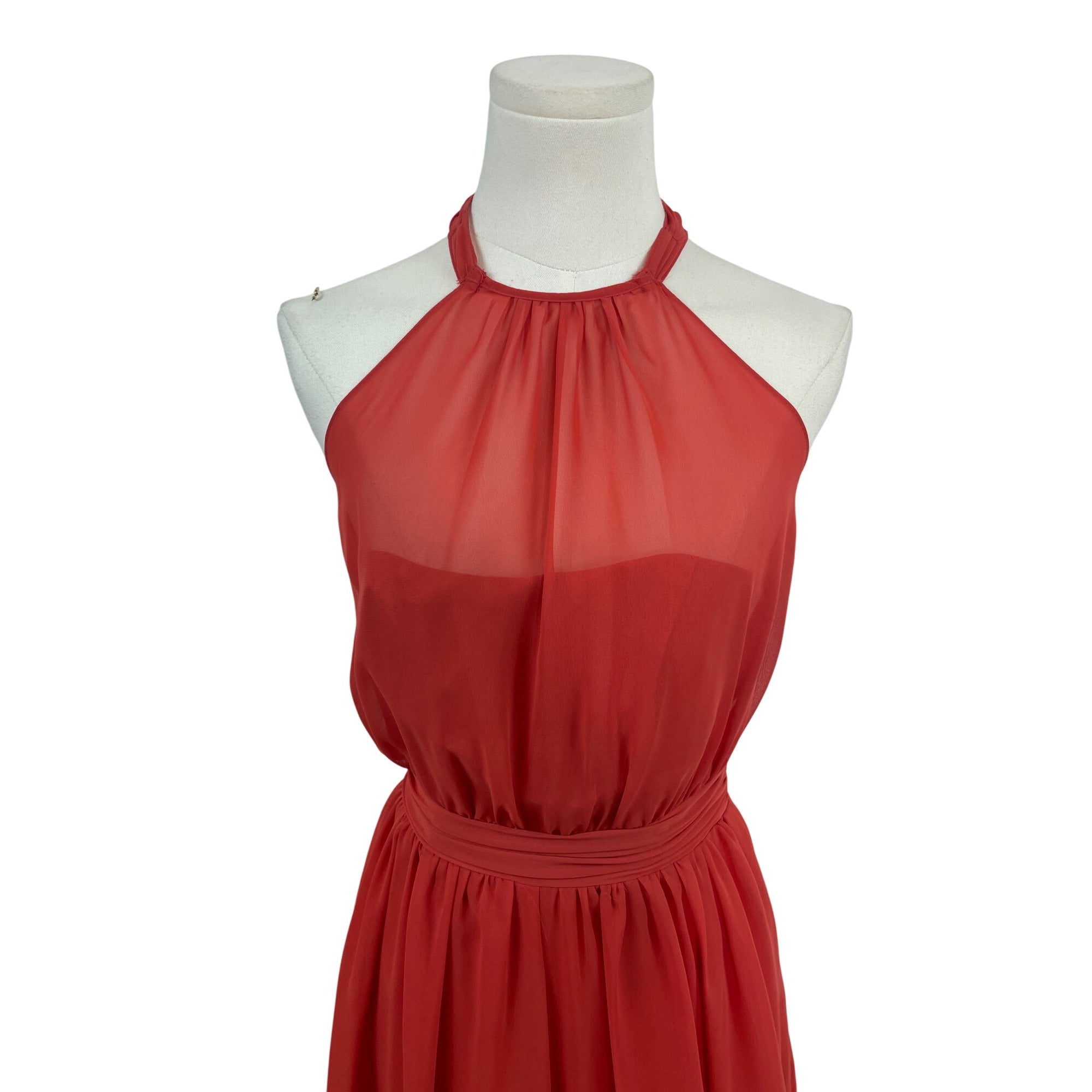 Alfred Angelo Red Halter Maxi Jumpsuit With Sheer Overlay Size 0 Alfred Angelo Red Halter Maxi Jumpsuit With Sheer Overlay Size 0