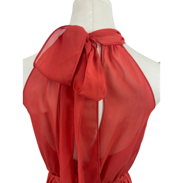 Alfred Angelo Red Halter Maxi Jumpsuit With Sheer Overlay Size 0