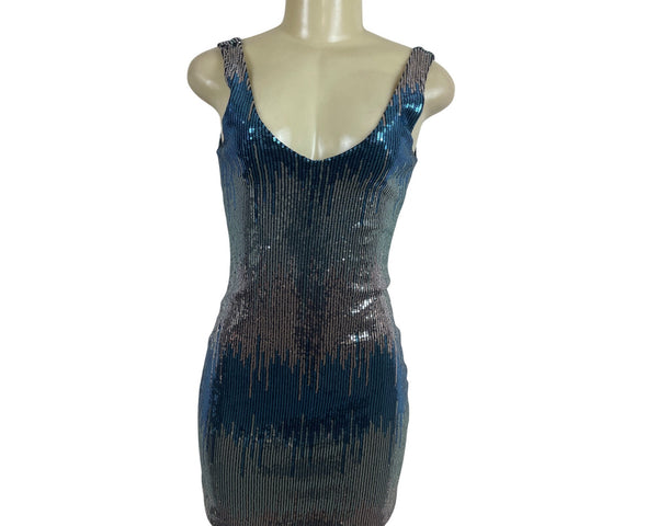 Fórmul@ Joven Blue & Silver Sequin Mini Dress Size 38