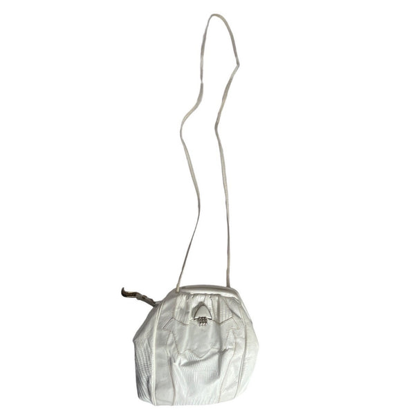 Vintage Sharif Women's White Crock Skin Leather Crossbody Bag Sz S