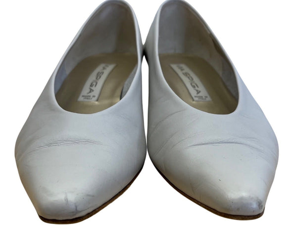 Via Spiga Off White Calf Leather Pina Pointed Toe Low Kitten Heel Pumps Sz 8.5M