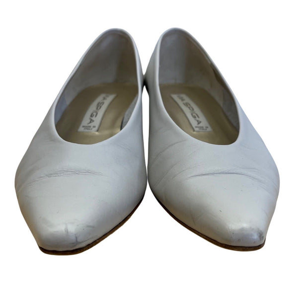 Via Spiga Off White Calf Leather Pina Pointed Toe Low Kitten Heel Pumps Sz 8.5M