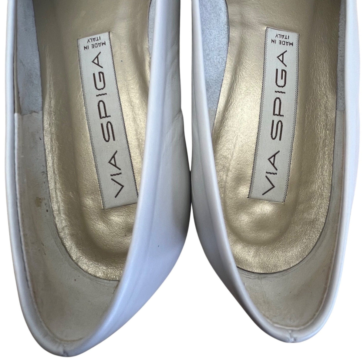 Via Spiga Off White Calf Leather Pina Pointed Toe Low Kitten Heel Pumps Sz 8.5M