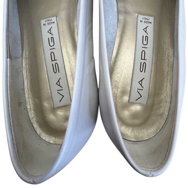 Via Spiga Off White Calf Leather Pina Pointed Toe Low Kitten Heel Pumps Sz 8.5M