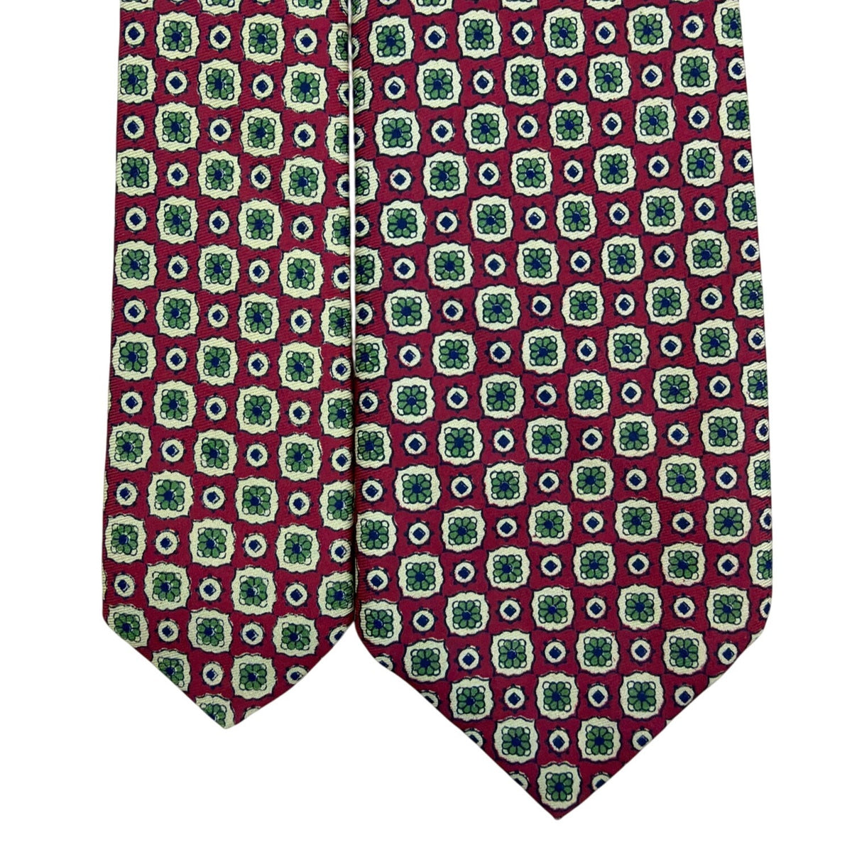Vintage Brooks Brothers Red & Green All Silk Printed Tie England Retro Pattern
