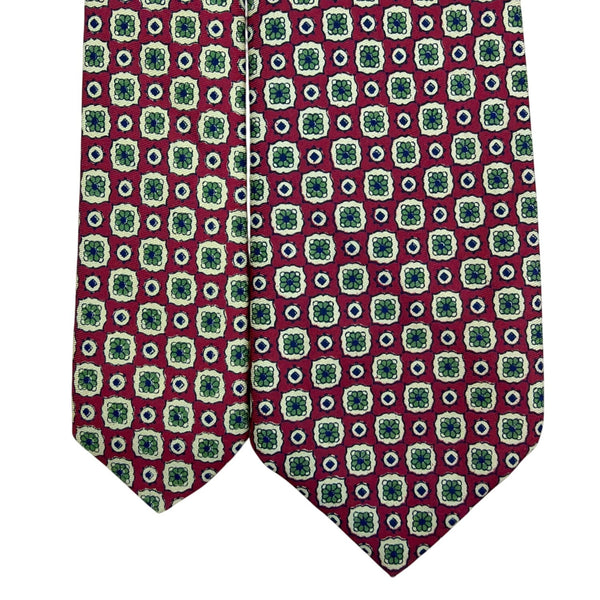 Vintage Brooks Brothers Red & Green All Silk Printed Tie England Retro Pattern
