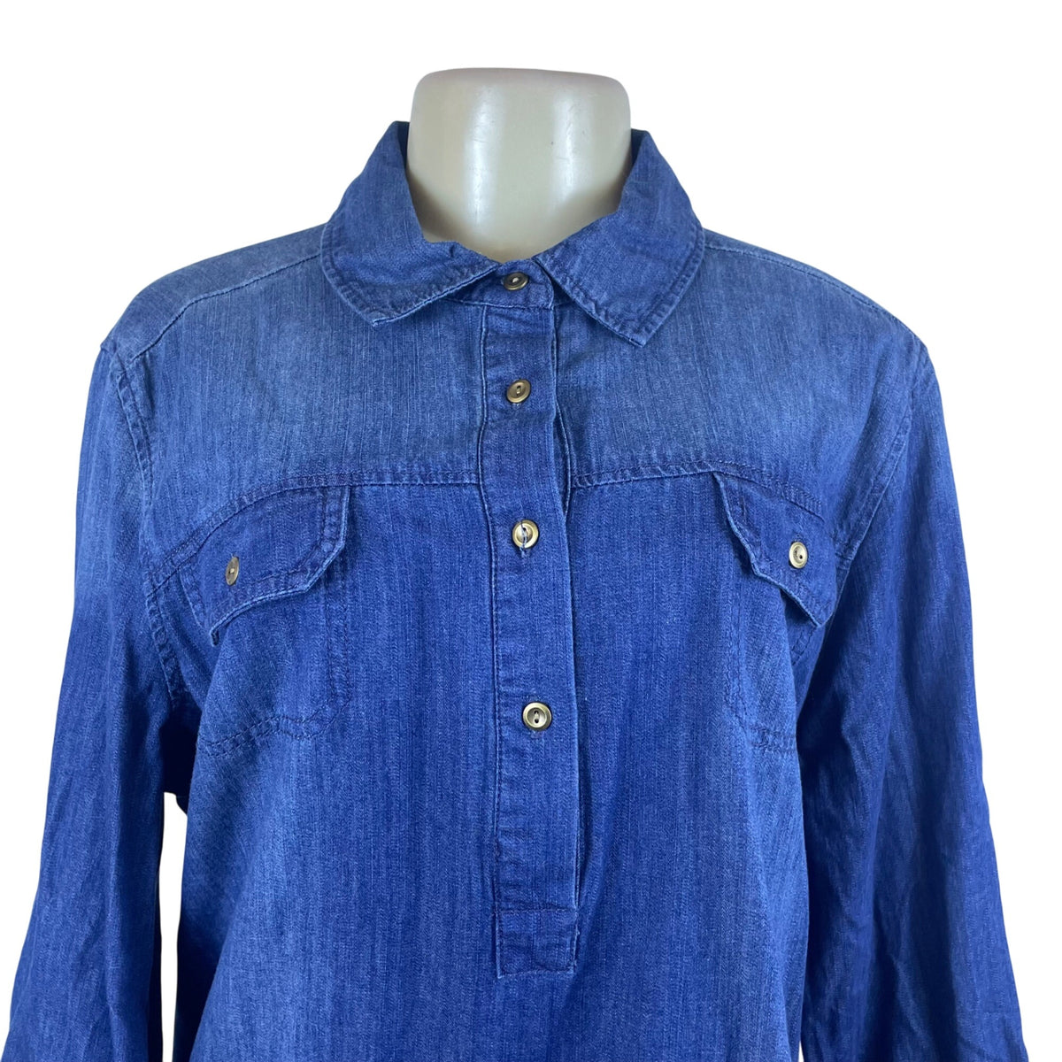 Carry On River Blues Women’s Blue Chambray Long Sleeve Tunic Shirt Size XL - New