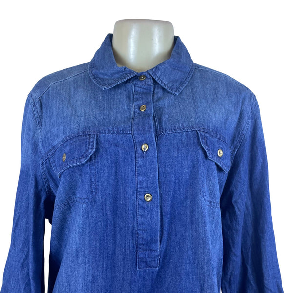 Carry On River Blues Women’s Blue Chambray Long Sleeve Tunic Shirt Size XL - New